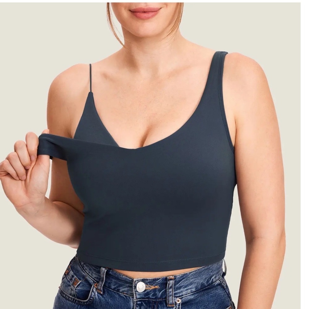Momanda Natrelax Nursing Crop Tank Top Navy Blue V Neck Size M SM2359